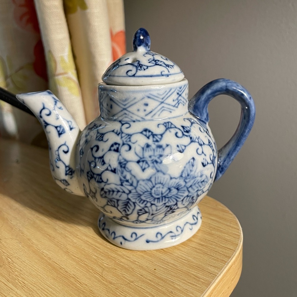 Vintage Mini Blue and White Floral Ceramic Teapot